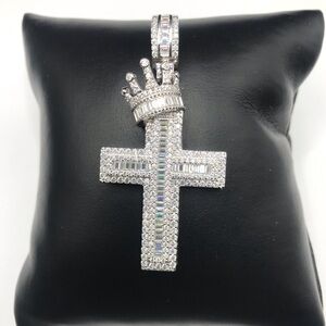 925 Sterling Silver 4.60CT MOISSANITE Crown Cross Men’s Pendant